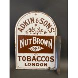A small Adkin & Sons Nut Brown Tobaccos double sided enamel sign with hanging flange, 10 x 14".