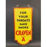 A Craven 'A' 'for your throat's sake..' double sided enamel sign of unusual size and shape, 11 x