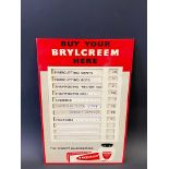 A Brylcreem tin fronted adjustable price chart showcard, in very good condition, 9 1/4 x 14 1/4".
