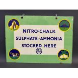 A double sided enamel sign in superb condition advertising ICI Nitro-Chalk Sulphate of Ammonia, with