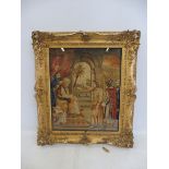 A Victorian gros pointe tapestry panel depicting King David and Nathan, 14 1/2 x 17 1/2".