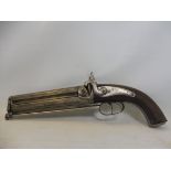 A mid 19th Century 32 bore over-and-under rifled percussion pistol, with octagonal barrels and