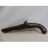A 19th Century double barrelled percussion holster pistol with a plain stock, 14" long.