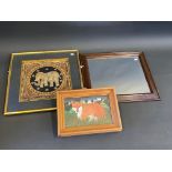 An Indian needlework and sequin panel of an elephant; a small diorama of a fox, signed Roy Liu;