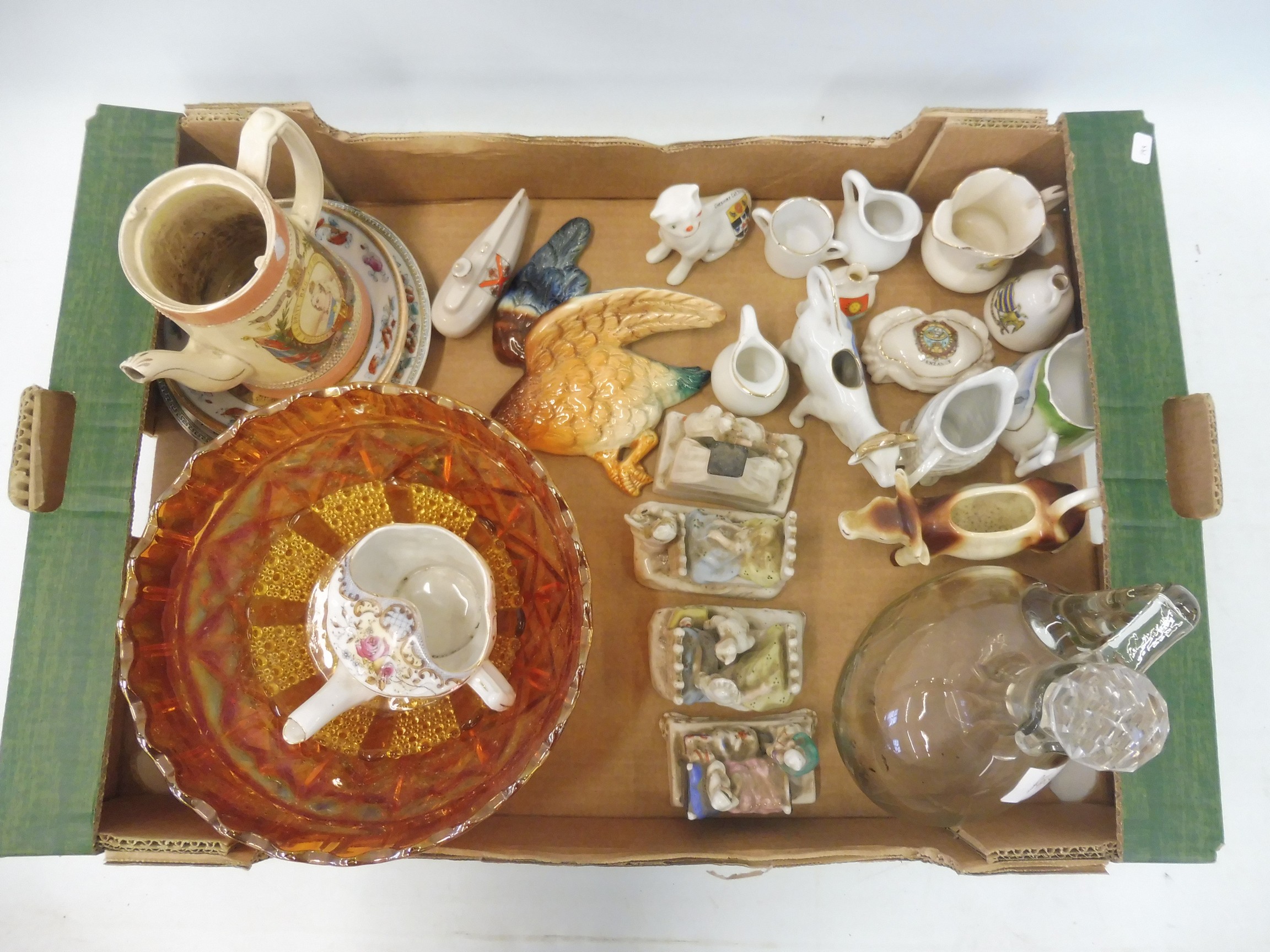 A box of ceramics including four fairings, crested china etc.