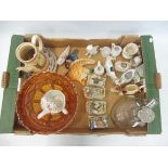 A box of ceramics including four fairings, crested china etc.