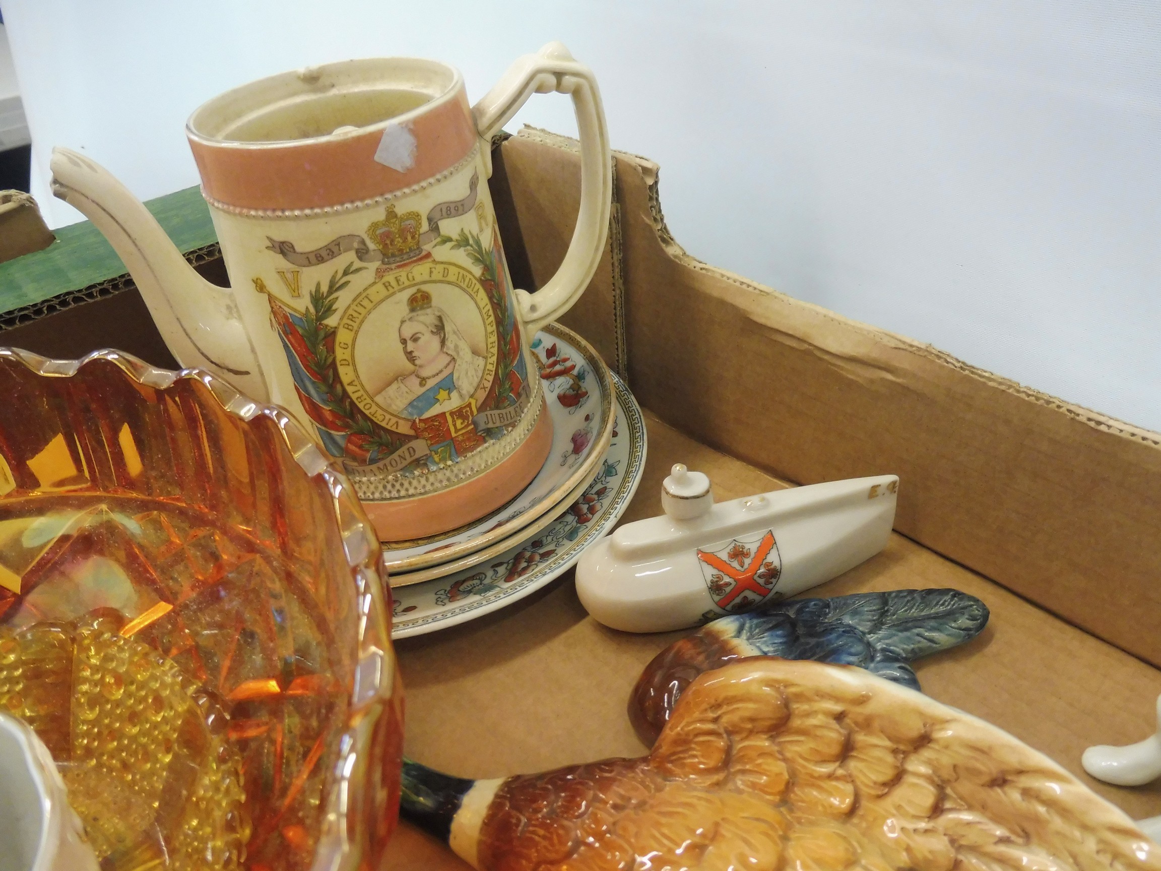 A box of ceramics including four fairings, crested china etc. - Image 3 of 4