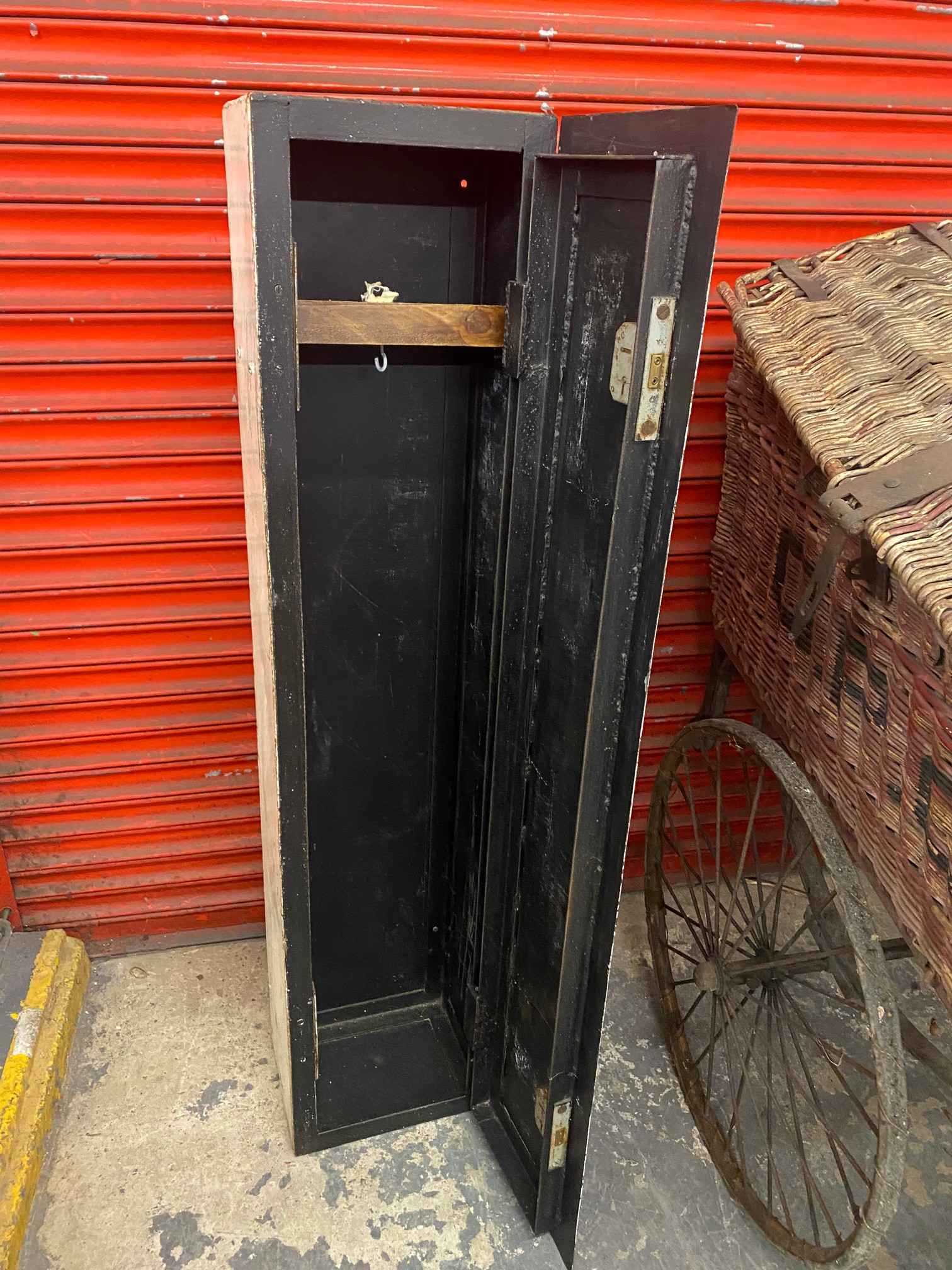 A heavy metal gun cabinet with two locks and keys. - Image 2 of 2