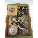 A box of fishing reels including a boxed Grice & Young Supreme Sea Reel, a Hardy 'Perfect' and a