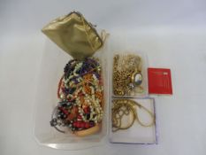 A quantity of assorted costume jewellery and an Art Deco compact etc.