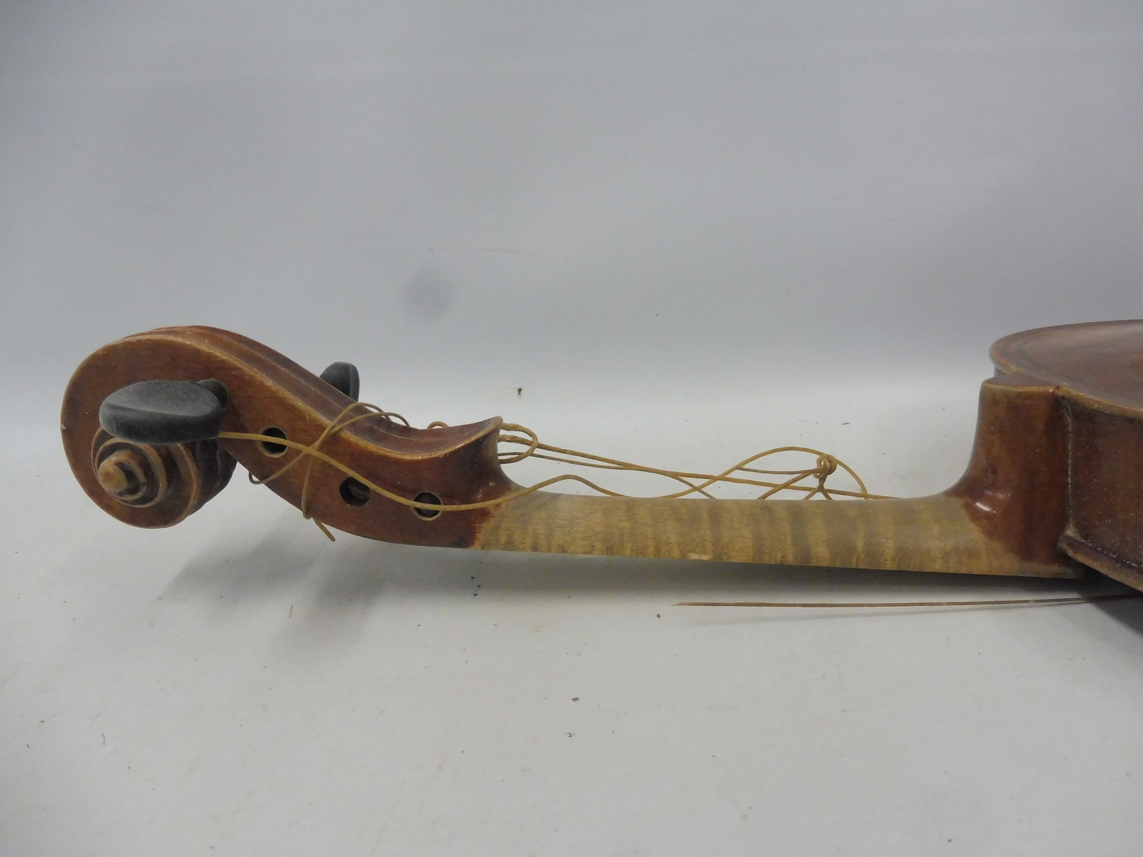 A cased old violin and bow for restoration. - Image 9 of 12