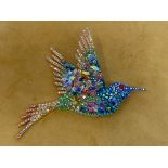 A Butler & Wilson large multi crystal encrusted hummingbird brooch, h 11cm, w 15.4cm brand new