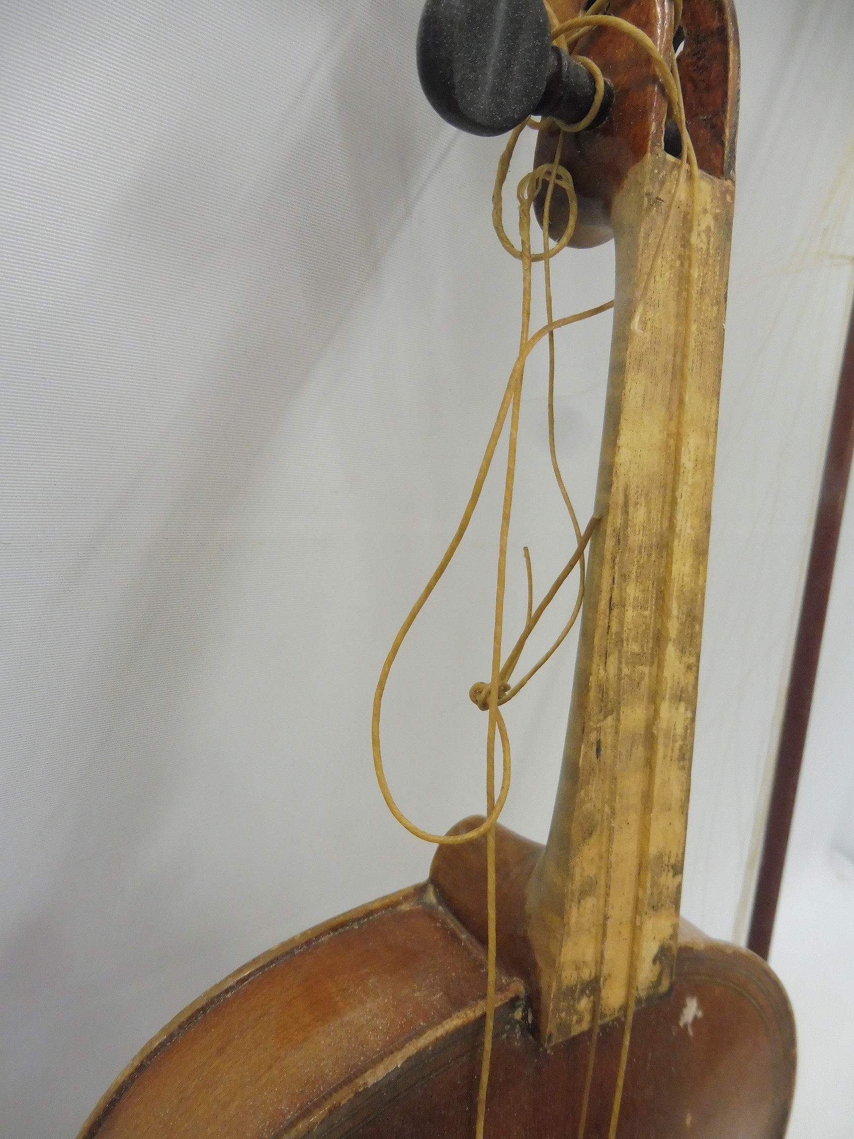 A cased old violin and bow for restoration. - Image 3 of 12