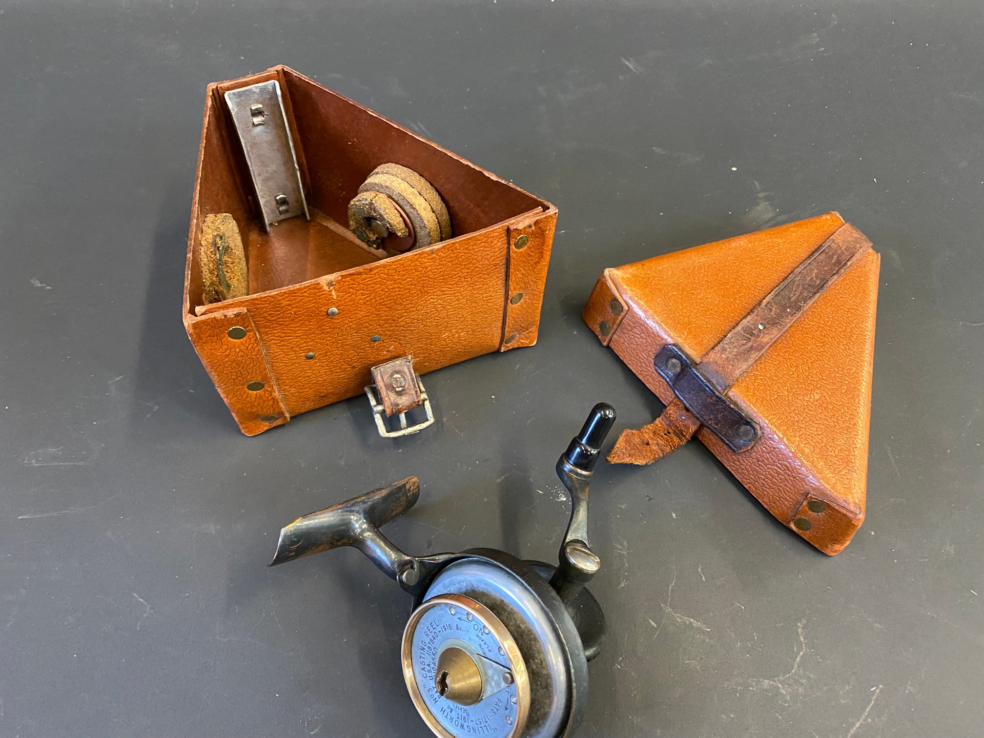 A rare Illingworth No.3 light casting reel, in a case. - Image 4 of 4