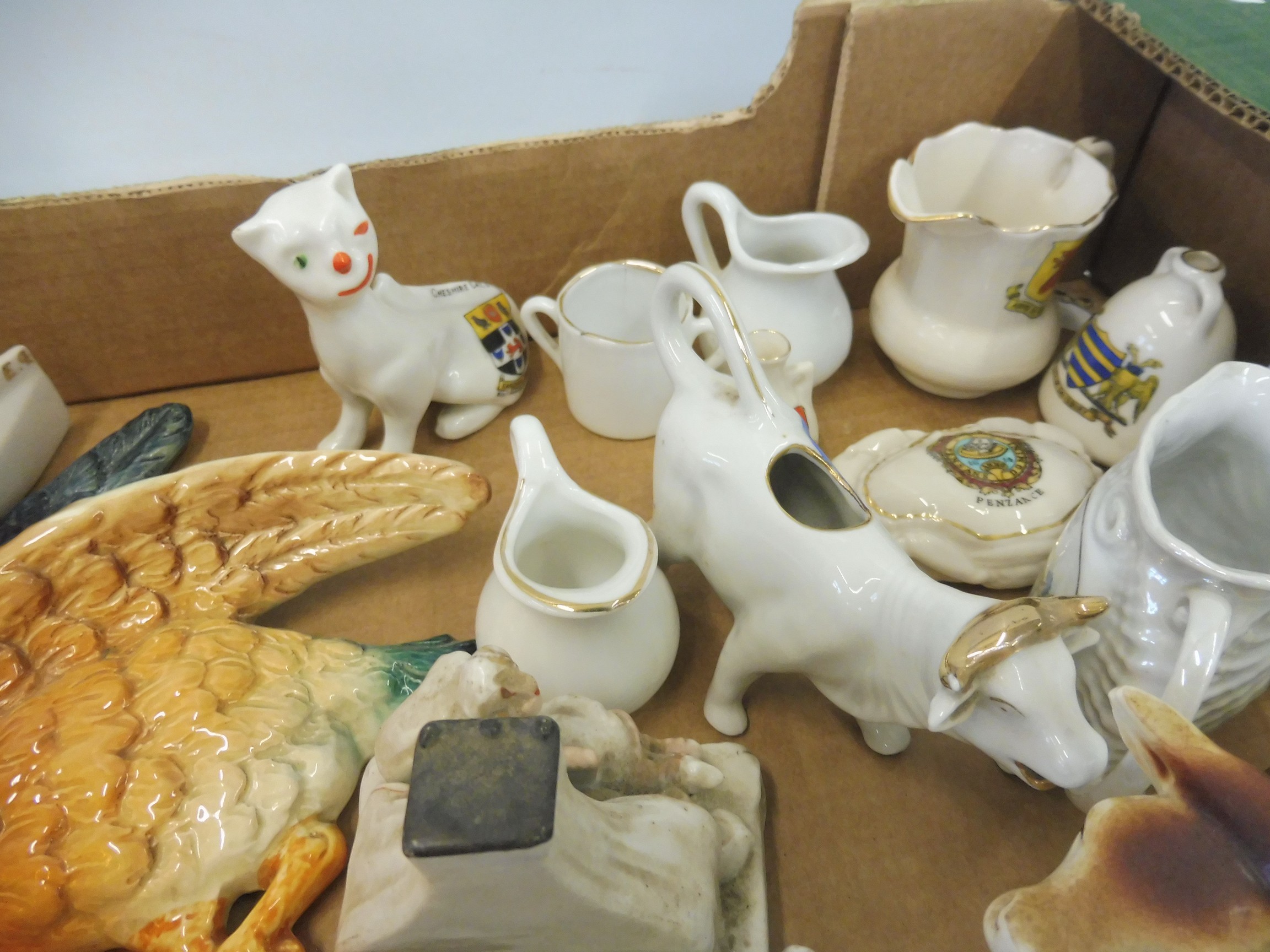 A box of ceramics including four fairings, crested china etc. - Image 2 of 4