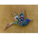 A Butler & Wilson multi crystal encrusted hummingbird brooch, w 6.6cm, l 10cm brand new shop