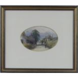 Alfred Leyman (British, 1856-1933), The Village of Monkton, Nr. Honiton, watercolour, oval,