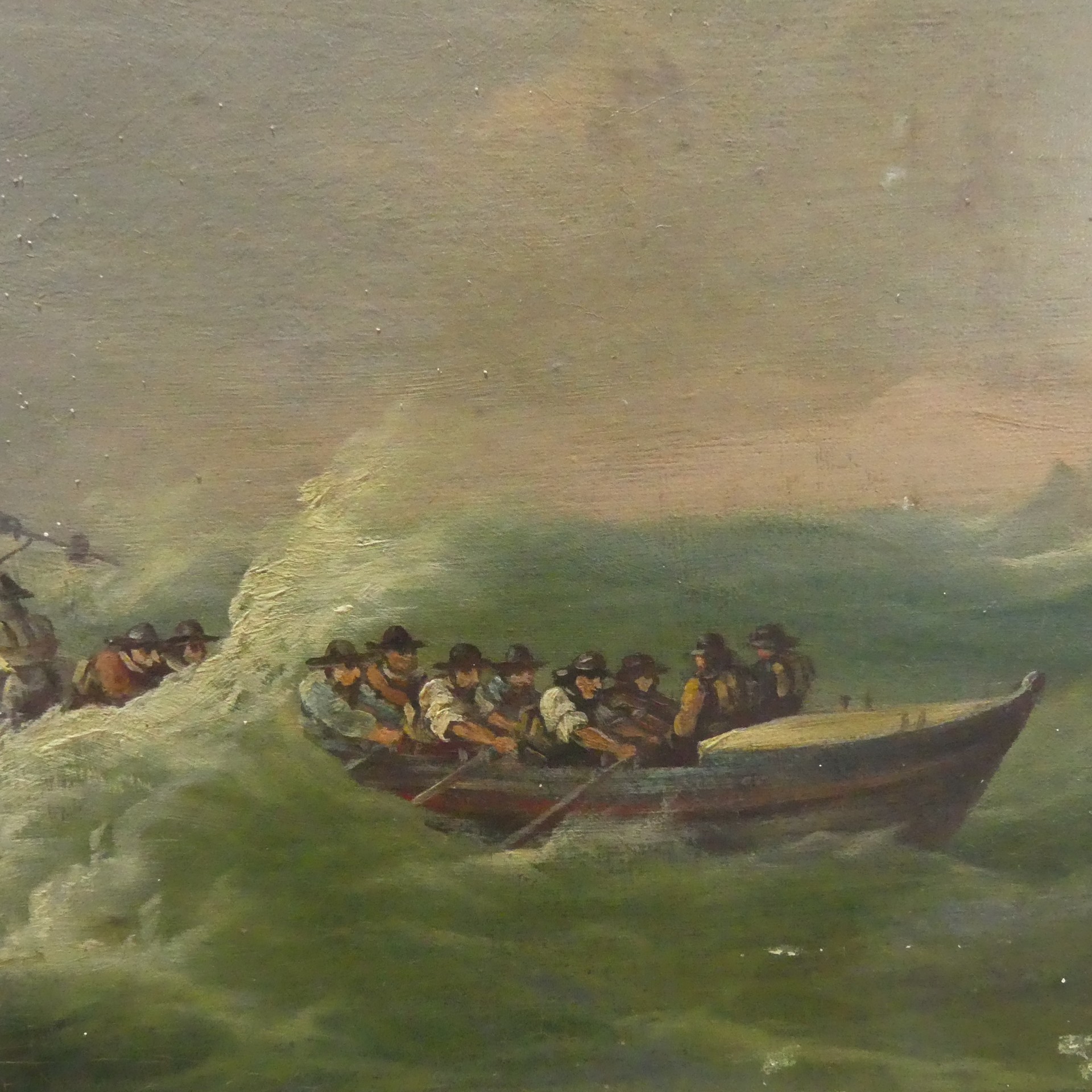 19thC school, Life boat in a stormy sea, oil on canvas, old restorations and some scuffing to - Image 3 of 6