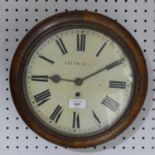 A 19thC mahogany single fusee Wall Clock, the 10in (25.5cm) dial with black Roman numerals, signed