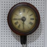 A late 19thC Postmans  alarm wall clock, with two 'pine cone' weight movement, lacks pendulum,