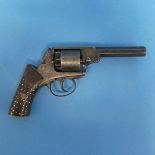 A 19thC Adams style self cocking five shot Revolver, with chequered grip and engraved decoration,