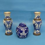 A pair of Chinese crackle glaze Vases, in the blue and white palette, with four character mark to