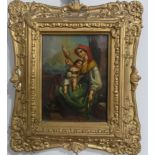 19th century Continental School, Mother and Child, oil on board, 12cm x 9cm, framed.