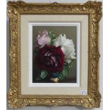 Irene Klestova (1908?1989), Roses, oil on board, bears label verso, 22.5cm x 17.5cm, signed bottom