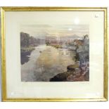 After Samuel John Lamorna Birch (1869-1955), River landscape at sunset, print in colours, blind