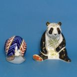A Royal Crown Derby 'Giant Panda'  Paperweight, with gold stopper, together with a Snail