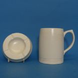 A Keith Murray for Wedgwood white Tankard, 12cm tall, together with an Ashtray of the same design (