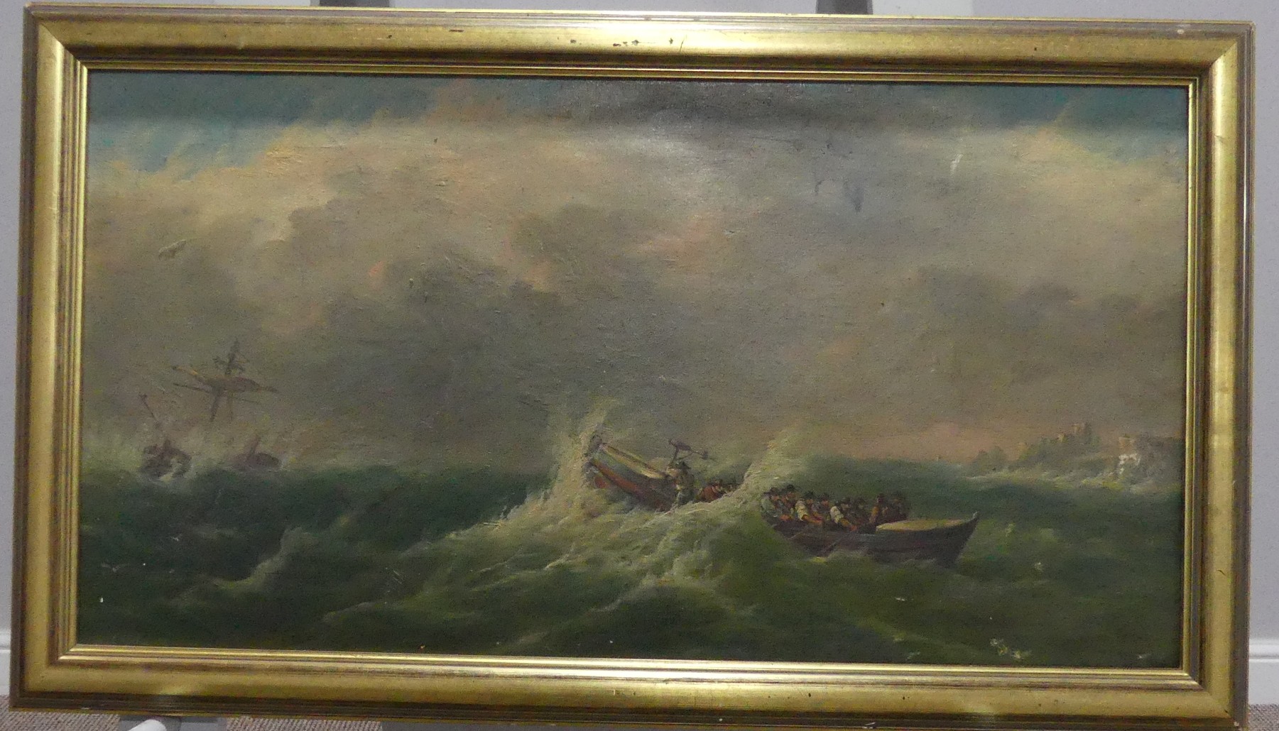 19thC school, Life boat in a stormy sea, oil on canvas, old restorations and some scuffing to - Image 2 of 6