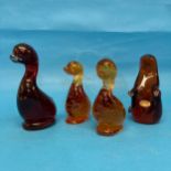 A small quantity of Art Glass Animals, to include three Whitefriars Ducks, in oranges and red,