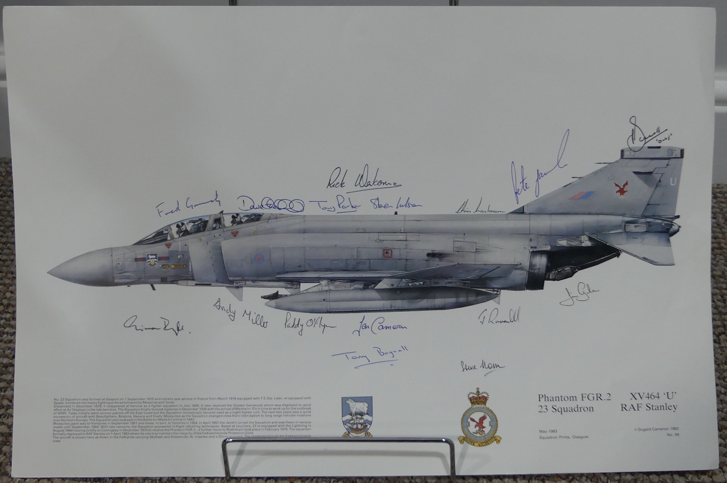 Phantom FGR.2 XV464 'U' 23 Squadron RAF Stanley, three identical colour prints, pub. Squadron - Image 3 of 4