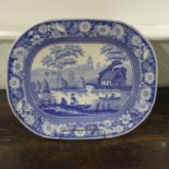 A Georgian blue and white Meat Platter, depicting a view of the countryside, adjacent to Nuneham