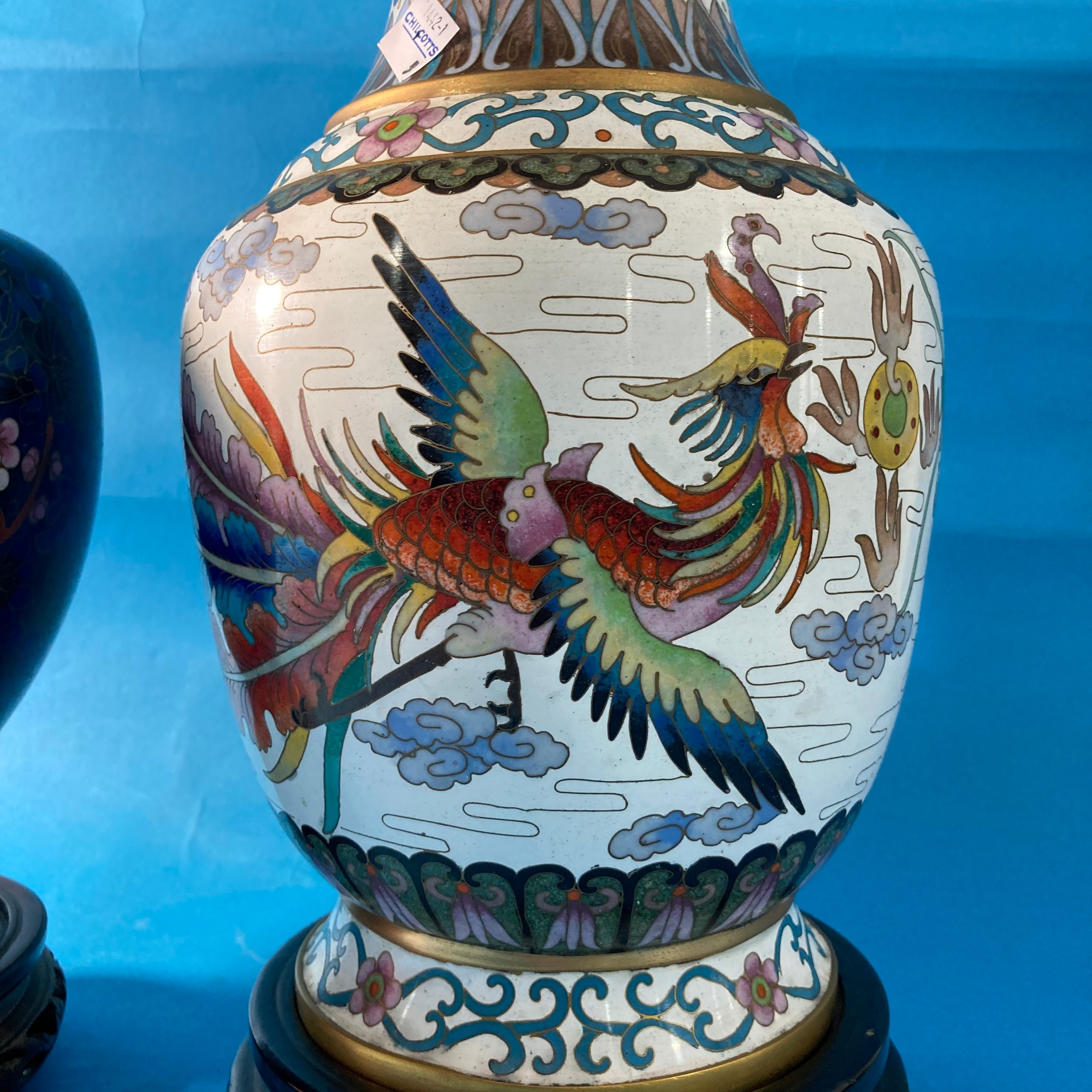 A large 20thC Chinese Cloisonné Vase, depicting a dragon amongst flora and fauna, raised on an - Image 5 of 6