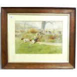 J. Thornely (20th century), Foxhounds, watercolour, signed, 26cm x 38cm), framed, together with