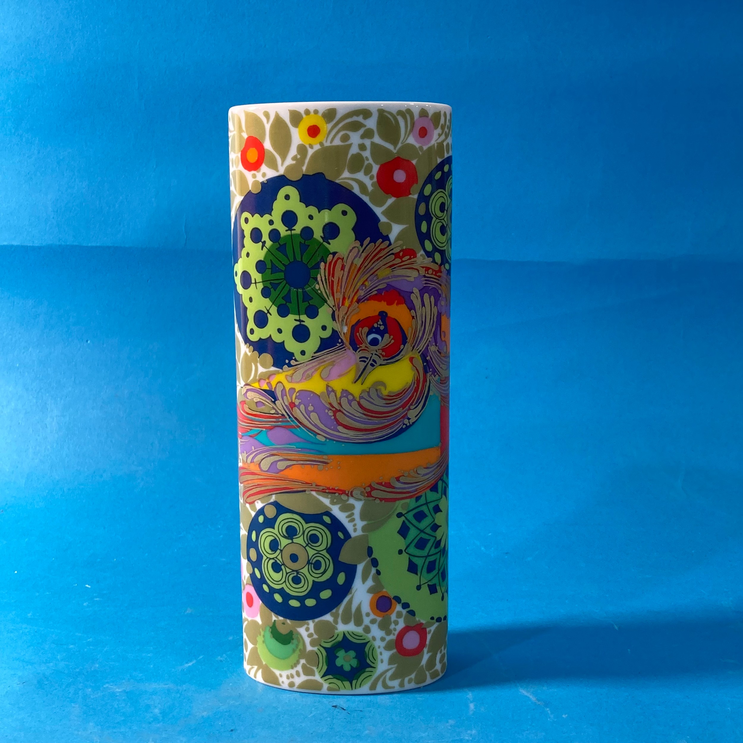 A retro Rosenthal studioline Vase, decorated in bright colours, factory marks to base, 21.5cm tall. - Image 2 of 3