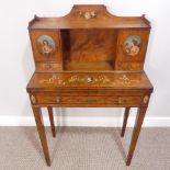 An Edwardian Sheraton revival satinwood and painted Ladies Desk, the whole hand-painted in a