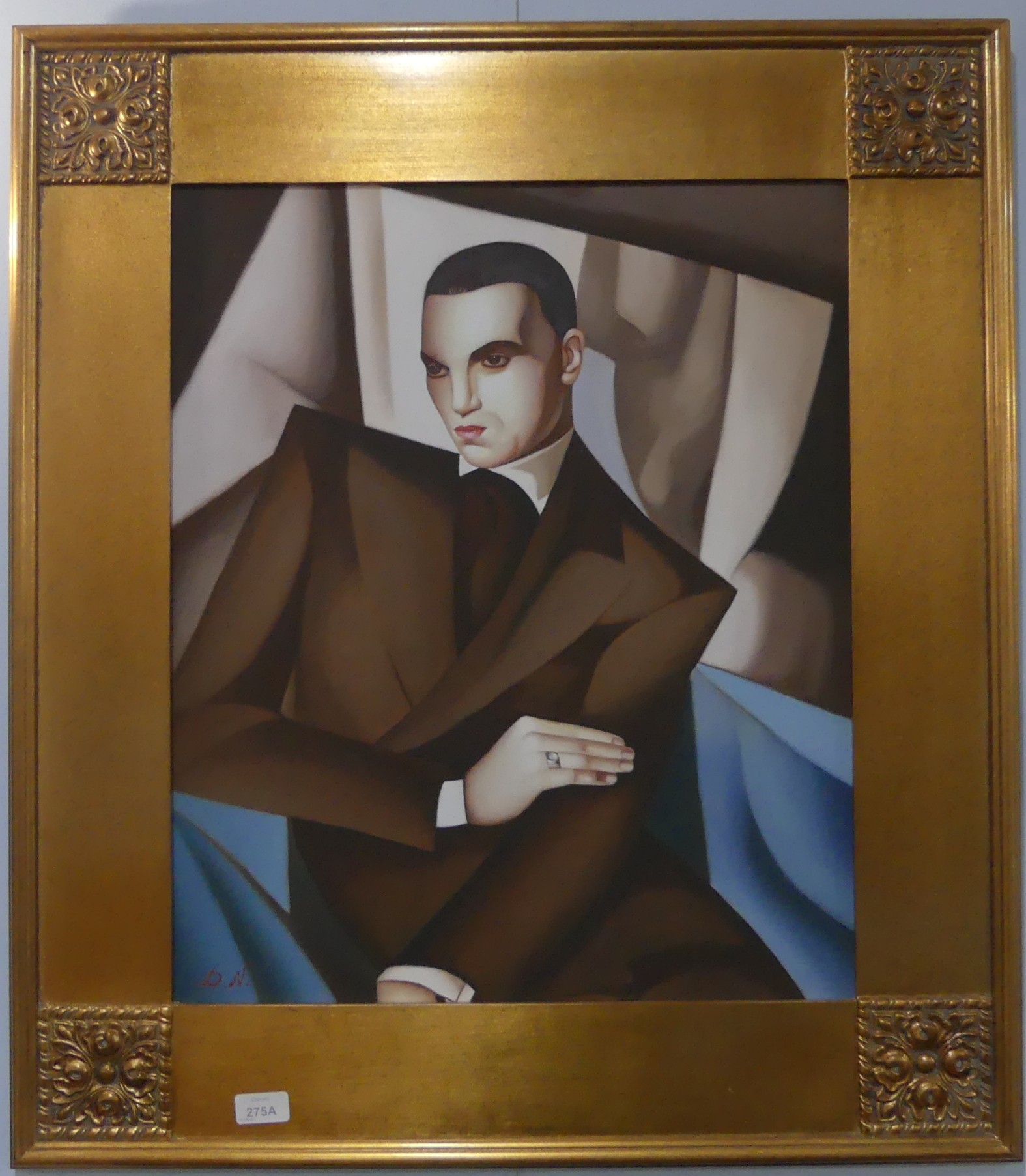 After Tamara de Lempicka, Portrait of a Man, Oil on Canvas, copy, initialed 'D.N' to bottom right,