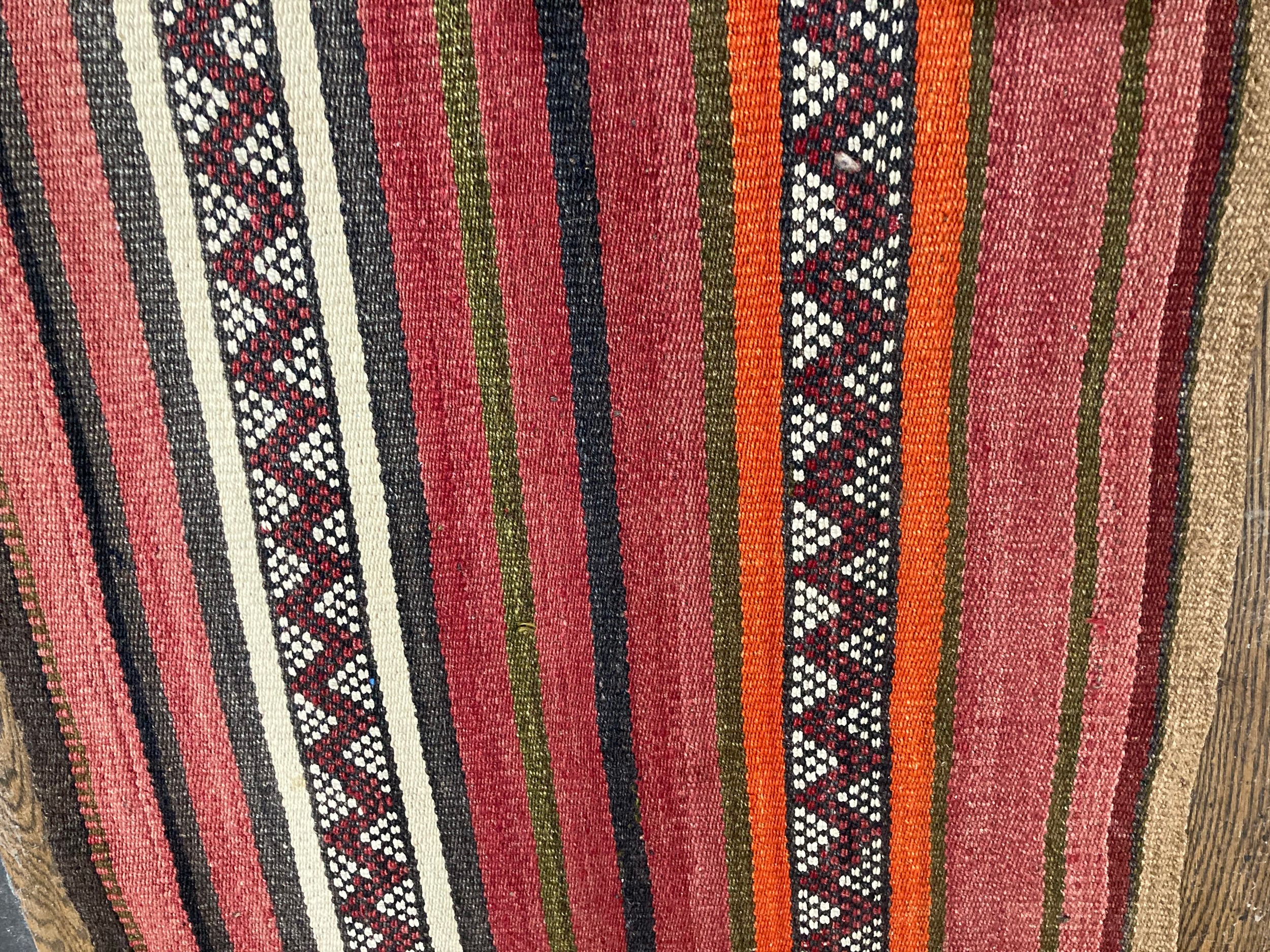 Tribal Rugs: an old Kilim Runner, 100% wool, woven with stripes in subtle colours - plum, dusky red, - Image 2 of 4