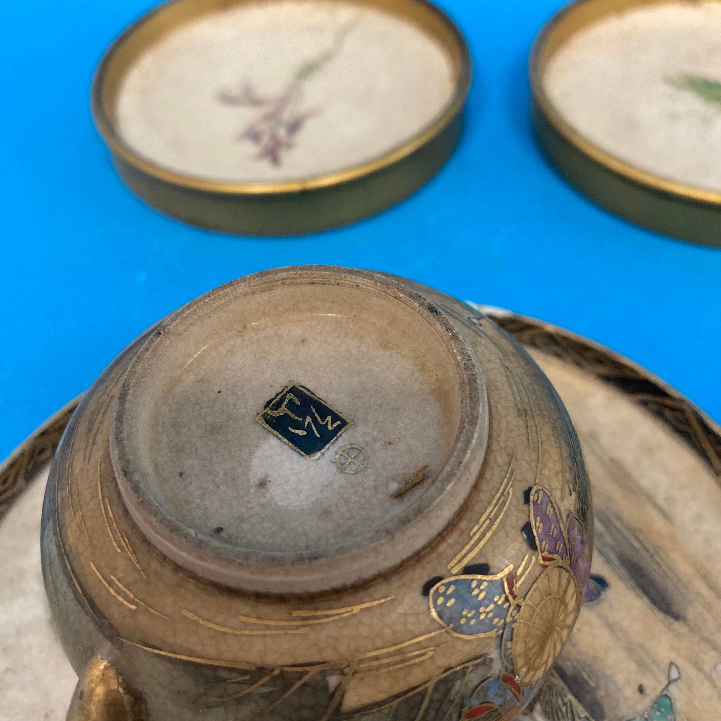 A 19thC Japanese Satsuma Coffee Service, to include Coffee Pot, together with five Cups, three - Image 3 of 3