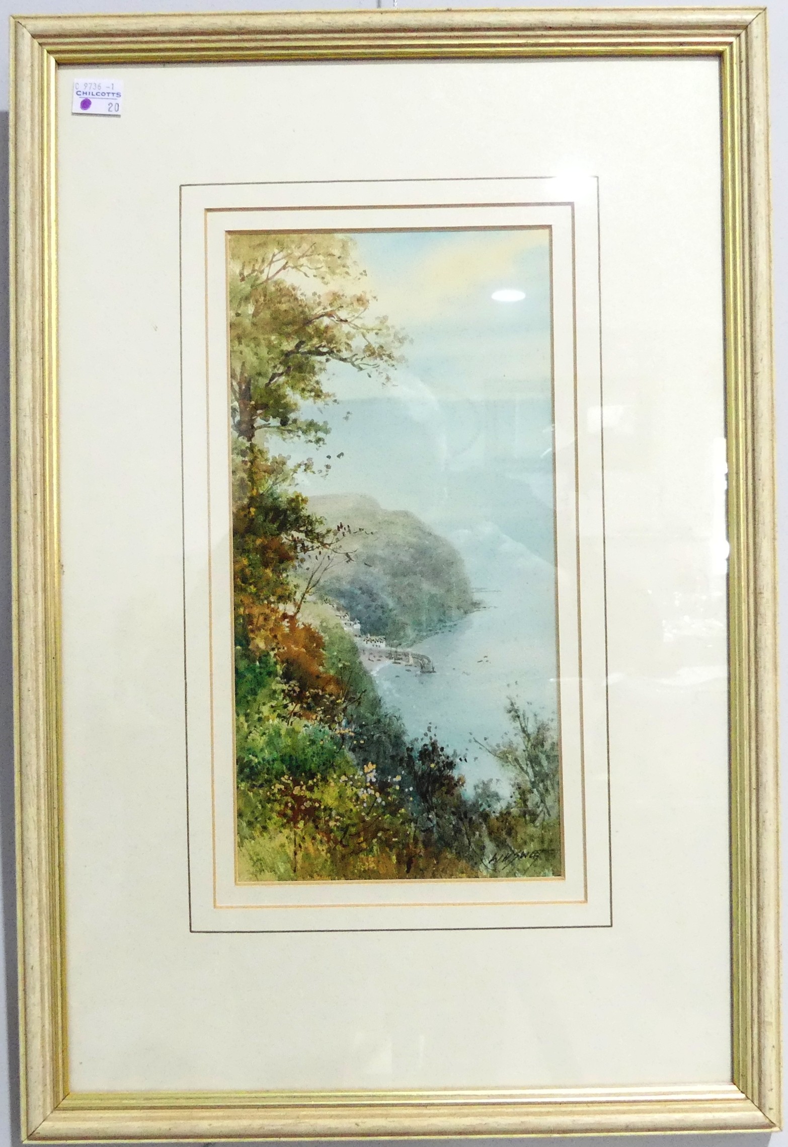 W. H. Sweet (British, 20th century), Clovelly, watercolour, signed, 30cm x 15cm, framed, and The