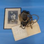 A WW2 period Type C leather Flying Helmet, with in-built wired radio receiver headphones, the