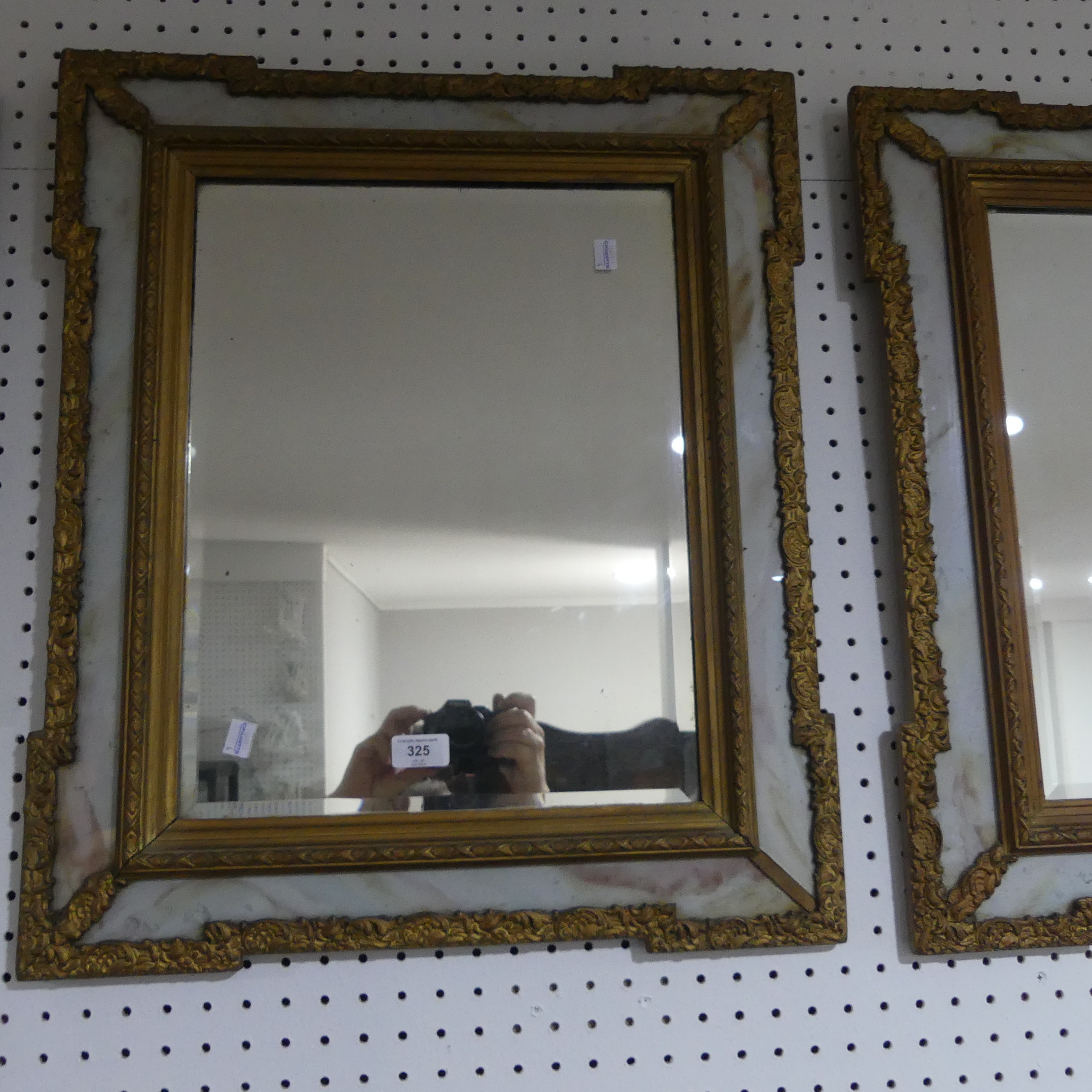 A pair of giltwood and marble-effect rectangular Wall Mirrors, with central rectangular bevel - Image 2 of 2