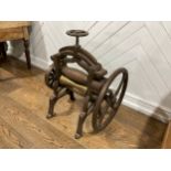 An antique cobblers leather roller mangle by Gustav Rafflenbeul Schwelm, W 53cm x H 70cm x D 48cm.