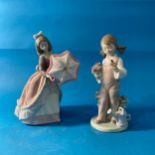 A Lladro figure of a Girl with Umbrella, together with another Lladro figure of a girl, this one