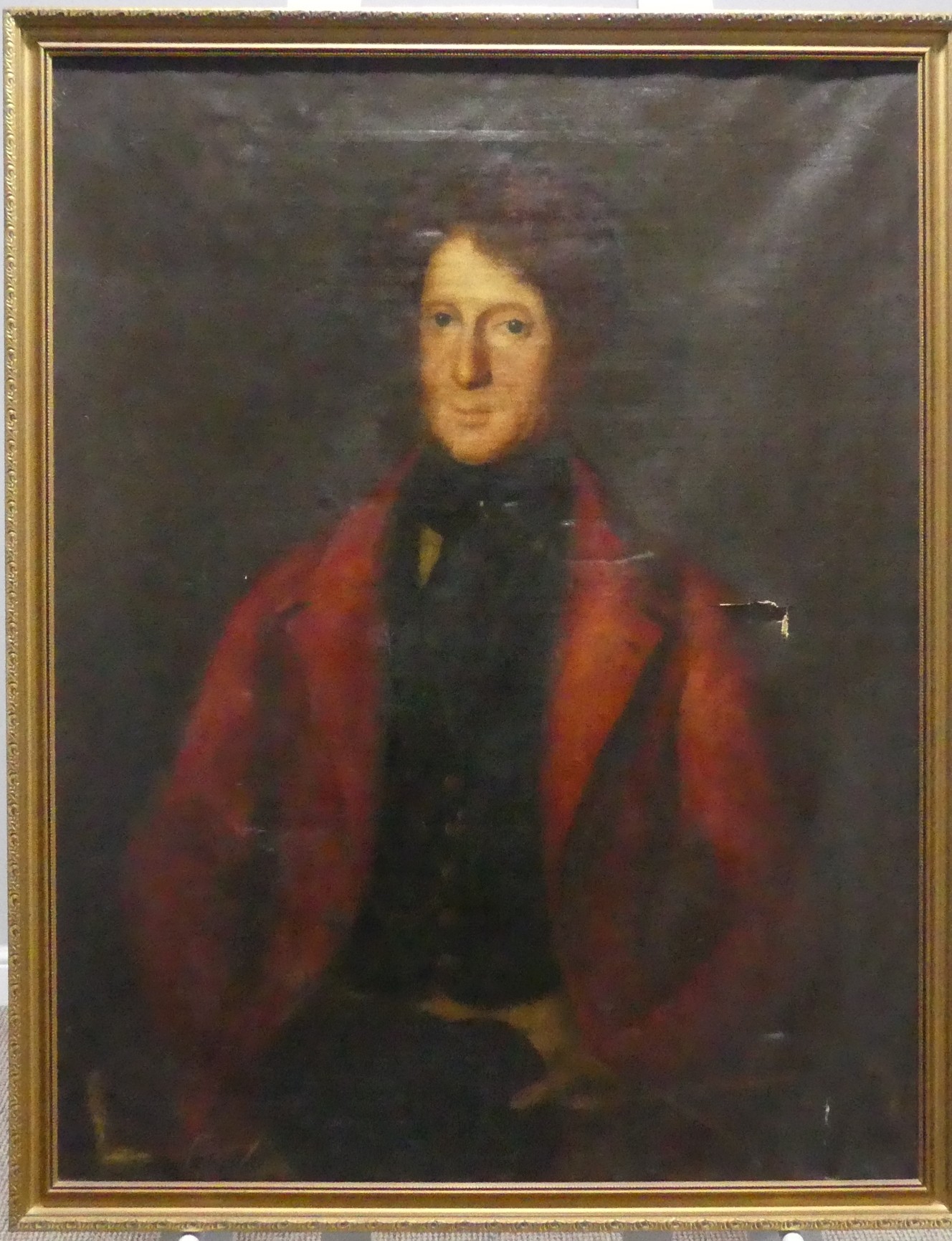 19thC school, Portrait of a gentleman, oil on canvas, with old restorations, canvas damaged, 93cm