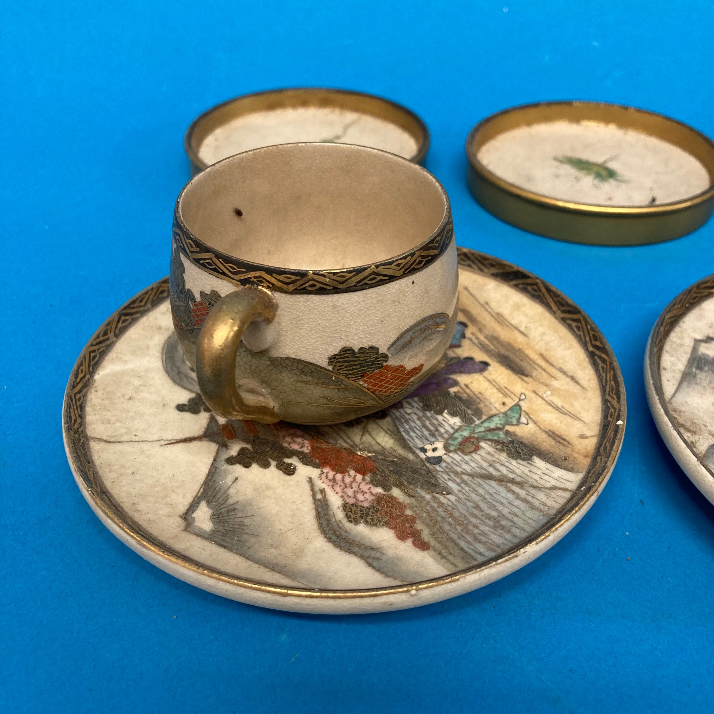 A 19thC Japanese Satsuma Coffee Service, to include Coffee Pot, together with five Cups, three - Image 2 of 3