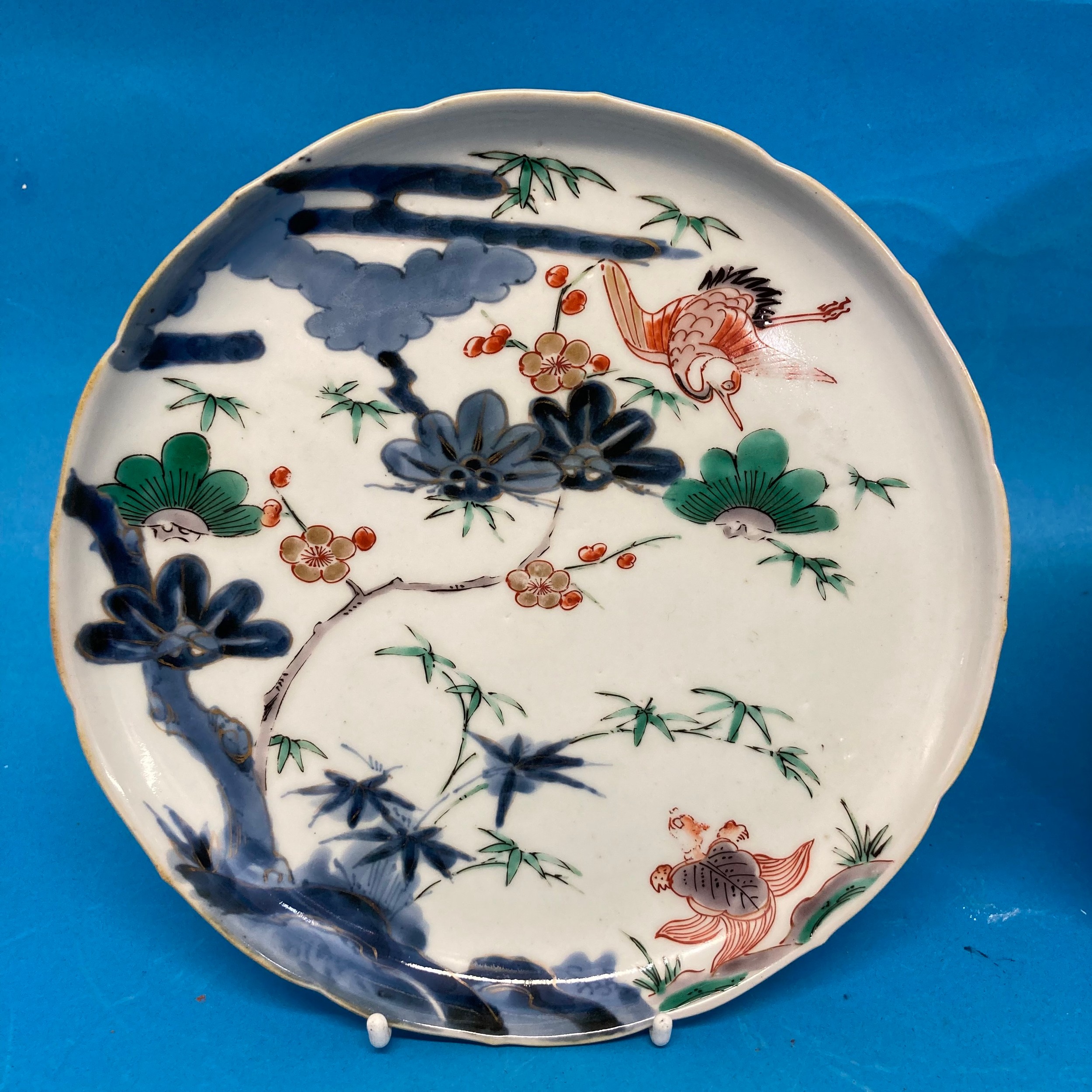 A 19thC oriental porcelain Plate, decorated in depictions of prunus branches, cranes, turtles, - Image 2 of 6